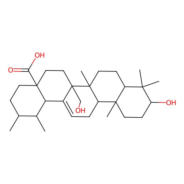 2D Structure of (1S,2R,4aS,6aR,6aR,6bR,8aR,10S,12aR,14bS)-10-hydroxy-6a-(hydroxymethyl)-1,2,6b,9,9,12a-hexamethyl-2,3,4,5,6,6a,7,8,8a,10,11,12,13,14b-tetradecahydro-1H-picene-4a-carboxylic acid