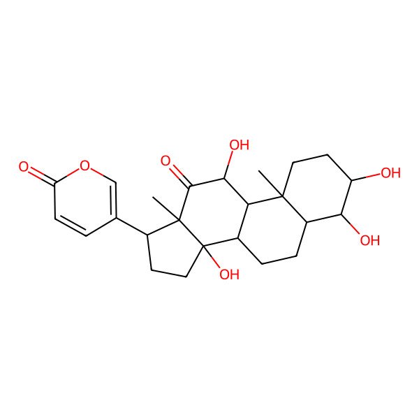2D Structure of 5-[(3S,4R,5R,8R,9S,10S,11S,13R,14S,17R)-3,4,11,14-tetrahydroxy-10,13-dimethyl-12-oxo-2,3,4,5,6,7,8,9,11,15,16,17-dodecahydro-1H-cyclopenta[a]phenanthren-17-yl]pyran-2-one