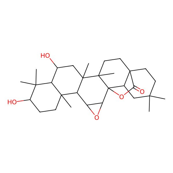 2D Structure of 3beta,6beta,13beta-Trihydroxy-11alpha,12alpha-epoxy-5alpha-oleanane-28-oic acid 28,13-lactone