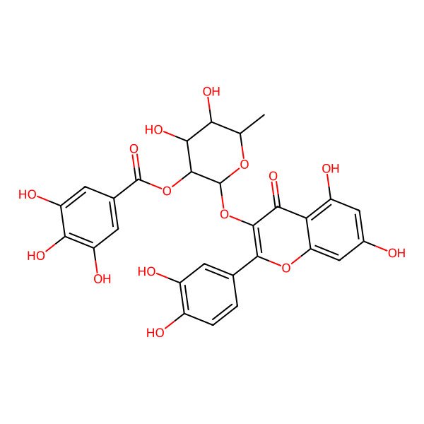 2D Structure of [(2R,3R,4R,5R,6S)-2-[2-(3,4-dihydroxyphenyl)-5,7-dihydroxy-4-oxochromen-3-yl]oxy-4,5-dihydroxy-6-methyloxan-3-yl] 3,4,5-trihydroxybenzoate