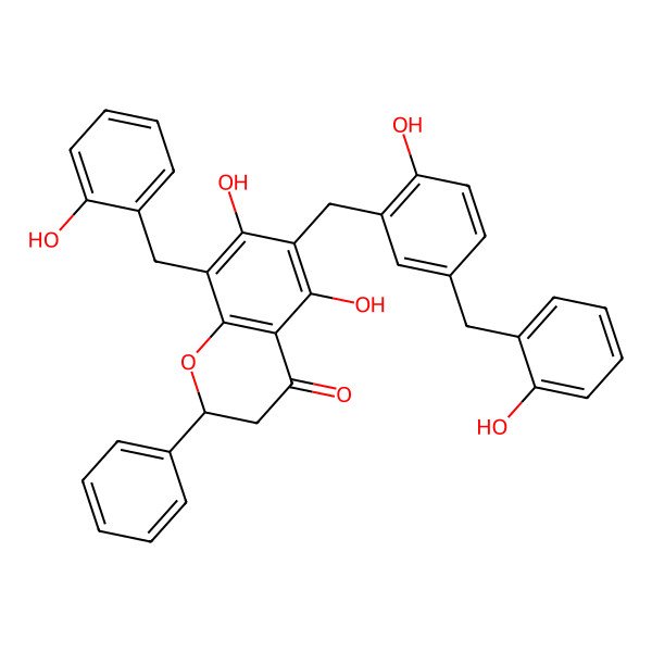 2D Structure of (2S)-5,7-dihydroxy-6-[[2-hydroxy-5-[(2-hydroxyphenyl)methyl]phenyl]methyl]-8-[(2-hydroxyphenyl)methyl]-2-phenyl-2,3-dihydrochromen-4-one