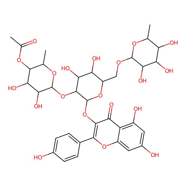 2D Structure of 2-(4-Hydroxyphenyl)-3-[[2-O-(4-O-acetyl-alpha-L-rhamnopyranosyl)-6-O-alpha-L-rhamnopyranosyl-beta-D-galactopyranosyl]oxy]-5,7-dihydroxy-4H-1-benzopyran-4-one