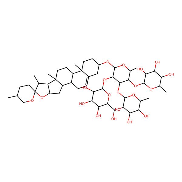 2D Structure of (2S,3R,4R,5R,6S)-2-methyl-6-[(2S,3S,4R,5R,6R)-2-methyl-6-[(1S,2S,4S,5'R,6R,7S,8R,9S,12S,13R,16S)-5',7,9,13-tetramethylspiro[5-oxapentacyclo[10.8.0.02,9.04,8.013,18]icos-18-ene-6,2'-oxane]-16-yl]oxy-5-[(2S,3R,4S,5S,6R)-3,4,5-trihydroxy-6-(hydroxymethyl)oxan-2-yl]oxy-4-[(2S,3R,4R,5R,6S)-3,4,5-trihydroxy-6-methyloxan-2-yl]oxyoxan-3-yl]oxyoxane-3,4,5-triol