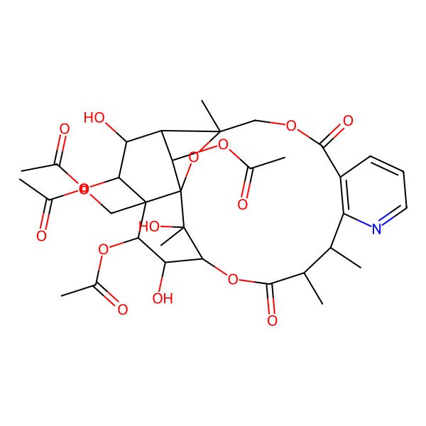 2D Structure of [(1S,3R,13S,14S,17S,18R,19R,20R,21S,22S,23R,24R,25S)-19,21,24-triacetyloxy-18,22,25-trihydroxy-3,13,14,25-tetramethyl-6,15-dioxo-2,5,16-trioxa-11-azapentacyclo[15.7.1.01,20.03,23.07,12]pentacosa-7(12),8,10-trien-20-yl]methyl acetate
