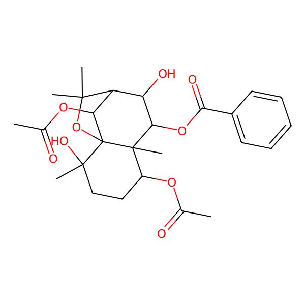 2D Structure of [(1S,2S,5S,6S,7R,8S,9R,12R)-5,12-diacetyloxy-2,8-dihydroxy-2,6,10,10-tetramethyl-11-oxatricyclo[7.2.1.01,6]dodecan-7-yl] benzoate