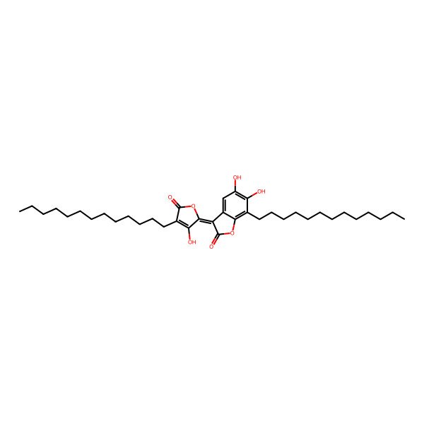 2D Structure of (3E)-5,6-dihydroxy-3-(3-hydroxy-5-oxo-4-tridecylfuran-2-ylidene)-7-tridecyl-1-benzofuran-2-one