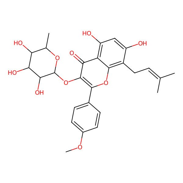 2D Structure of 5,7-dihydroxy-2-(4-methoxyphenyl)-8-(3-methylbut-2-enyl)-3-[(2S,3R,4R,5S,6S)-3,4,5-trihydroxy-6-methyloxan-2-yl]oxychromen-4-one