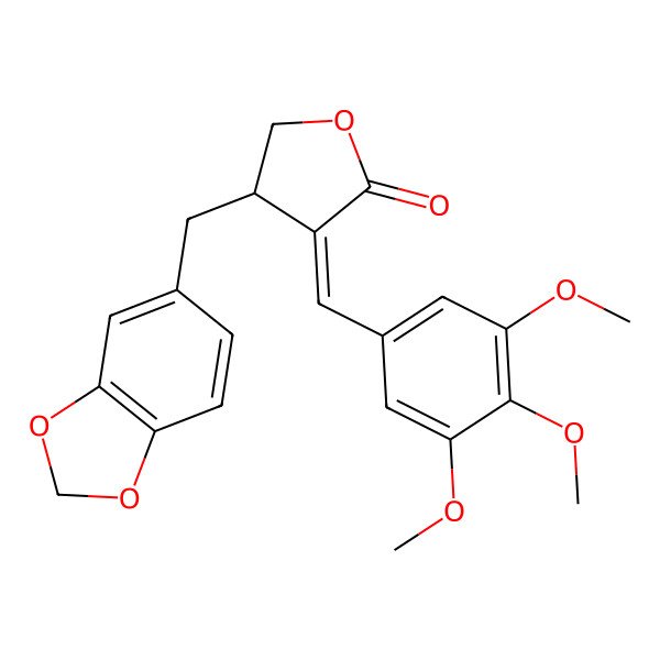 2D Structure of (3E,4R)-4-(1,3-Benzodioxol-5-ylmethyl)-3-[(3,4,5-trimethoxyphenyl)methylidene]oxolan-2-one