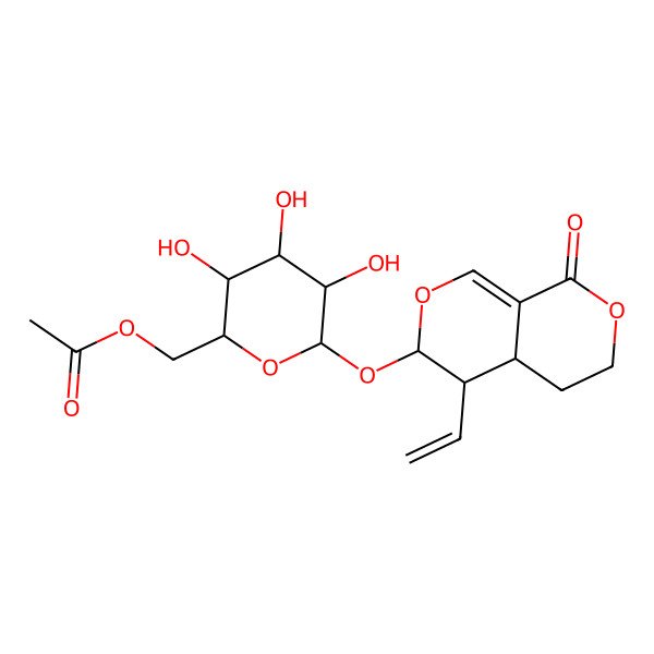 2D Structure of [(2R,3S,4S,5R,6S)-6-[[(3S,4R,4aS)-4-ethenyl-8-oxo-4,4a,5,6-tetrahydro-3H-pyrano[3,4-c]pyran-3-yl]oxy]-3,4,5-trihydroxyoxan-2-yl]methyl acetate