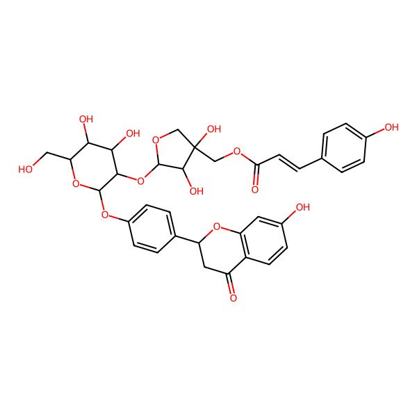 2D Structure of [(3S,4R,5S)-5-[(2S,3R,4S,5S,6R)-4,5-dihydroxy-6-(hydroxymethyl)-2-[4-[(2S)-7-hydroxy-4-oxo-2,3-dihydrochromen-2-yl]phenoxy]oxan-3-yl]oxy-3,4-dihydroxyoxolan-3-yl]methyl (E)-3-(4-hydroxyphenyl)prop-2-enoate