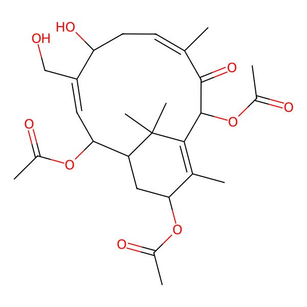 2D Structure of [(2R,4E,7S,8E,10S,11R,13S)-2,10-diacetyloxy-7-hydroxy-8-(hydroxymethyl)-4,14,15,15-tetramethyl-3-oxo-13-bicyclo[9.3.1]pentadeca-1(14),4,8-trienyl] acetate