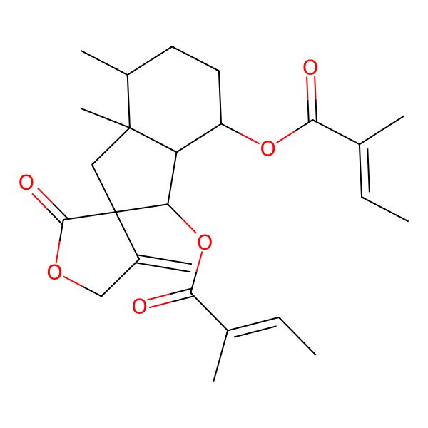 2D Structure of [(2R,3R,3aR,7S,7aR)-7,7a-dimethyl-3-[(Z)-2-methylbut-2-enoyl]oxy-4'-methylidene-2'-oxospiro[3,3a,4,5,6,7-hexahydro-1H-indene-2,3'-oxolane]-4-yl] (Z)-2-methylbut-2-enoate