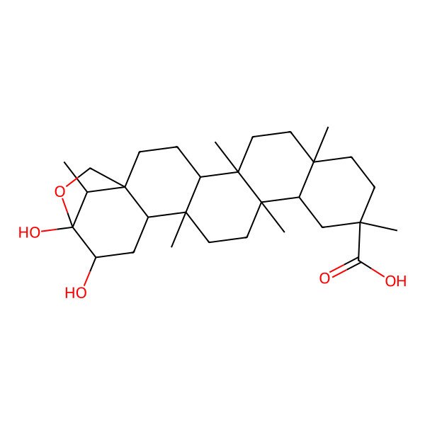 2D Structure of (1R,4S,5R,8S,11R,13R,14S,17R,18S,20R,21S,24R)-20,21-dihydroxy-5,8,11,14,17,24-hexamethyl-22-oxahexacyclo[19.2.1.01,18.04,17.05,14.08,13]tetracosane-11-carboxylic acid