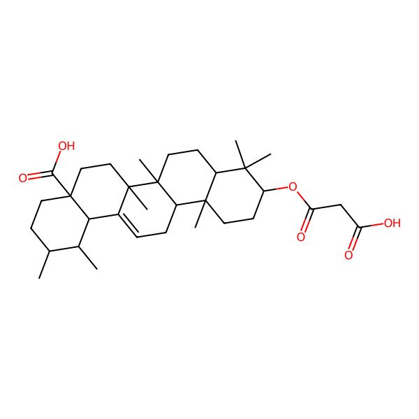 2D Structure of (1S,2R,4aS,6aS,6bR,12aR)-10-(3-hydroxy-3-oxo-propanoyl)oxy-1,2,6a,6b,9,9,12a-heptamethyl-2,3,4,5,6,6a,7,8,8a,10,11,12,13,14b-tetradecahydro-1H-picene-4a-carboxylic acid