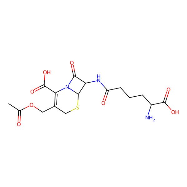 2D Structure of (6R,7S)-3-(acetyloxymethyl)-7-[[(5R)-5-amino-5-carboxypentanoyl]amino]-8-oxo-5-thia-1-azabicyclo[4.2.0]oct-2-ene-2-carboxylic acid