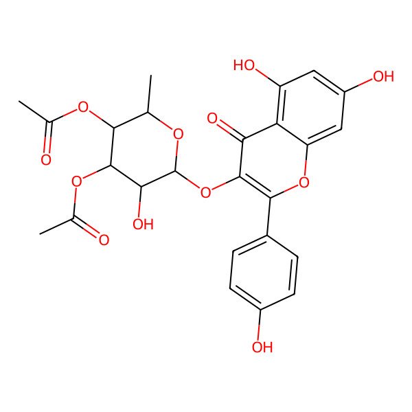 2D Structure of 5,7-Dihydroxy-2-(4-Hydroxyphenyl)-4-Oxo-4h-Chromen-3-Yl 3,4-Di-O-Acetyl-6-Deoxy-Alpha-L-Mannopyranoside 2D Structure of 5,7-Dihydroxy-2-(4-Hydroxyphenyl)-4-Oxo-4h-Chromen-3-Yl 3,4-Di-O-Acetyl-6-Deoxy-Alpha-L-Mannopyranoside