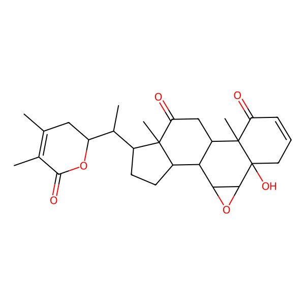 2D Structure of (10R,14R)-15-[(1S)-1-(4,5-dimethyl-6-oxo-2,3-dihydropyran-2-yl)ethyl]-5-hydroxy-10,14-dimethyl-3-oxapentacyclo[9.7.0.02,4.05,10.014,18]octadec-7-ene-9,13-dione
