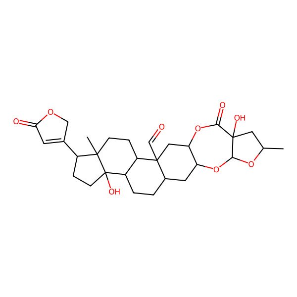 2D Structure of 2alpha,3beta-[Oxycarbonyl[(2S)-3-hydroxy-5beta-methyltetrahydrofuran-3beta,2beta-diyl]oxy]-14-hydroxy-19-oxo-5alpha-carda-20(22)-enolide