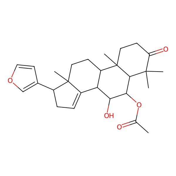 2D Structure of [(10R)-17-(furan-3-yl)-7-hydroxy-4,4,10,13-tetramethyl-3-oxo-2,5,6,7,8,9,11,12,16,17-decahydro-1H-cyclopenta[a]phenanthren-6-yl] acetate