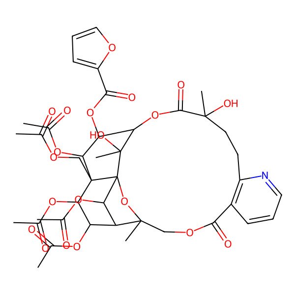 2D Structure of [(1S,3R,18S,19R,20R,21R,22S,23R,24R,25R,26S)-20,22,23,25-tetraacetyloxy-21-(acetyloxymethyl)-15,26-dihydroxy-3,15,26-trimethyl-6,16-dioxo-2,5,17-trioxa-11-azapentacyclo[16.7.1.01,21.03,24.07,12]hexacosa-7(12),8,10-trien-19-yl] furan-2-carboxylate