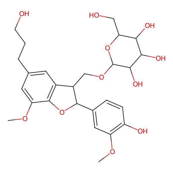 2D Structure of (2R,3R,4S,5S,6R)-2-[[(2S,3S)-2-(4-hydroxy-3-methoxyphenyl)-5-(3-hydroxypropyl)-7-methoxy-2,3-dihydro-1-benzofuran-3-yl]methoxy]-6-(hydroxymethyl)oxane-3,4,5-triol