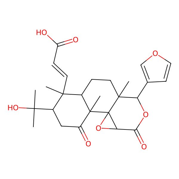 2D Structure of (Z)-3-[(1R,2R,5R,6R,7R,10S,11R,14S)-11-(furan-3-yl)-5-(2-hydroxypropan-2-yl)-2,6,10-trimethyl-3,13-dioxo-12,15-dioxatetracyclo[8.5.0.01,14.02,7]pentadecan-6-yl]prop-2-enoic acid