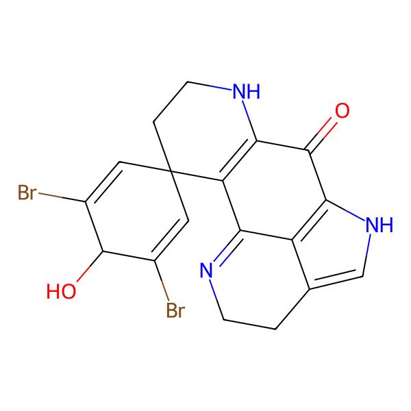 2D Structure of 1',5'-dibromo-6'-hydroxyspiro[6,10,15-triazatetracyclo[7.6.1.02,7.012,16]hexadeca-1(15),2(7),9(16),11-tetraene-3,3'-cyclohexa-1,4-diene]-8-one