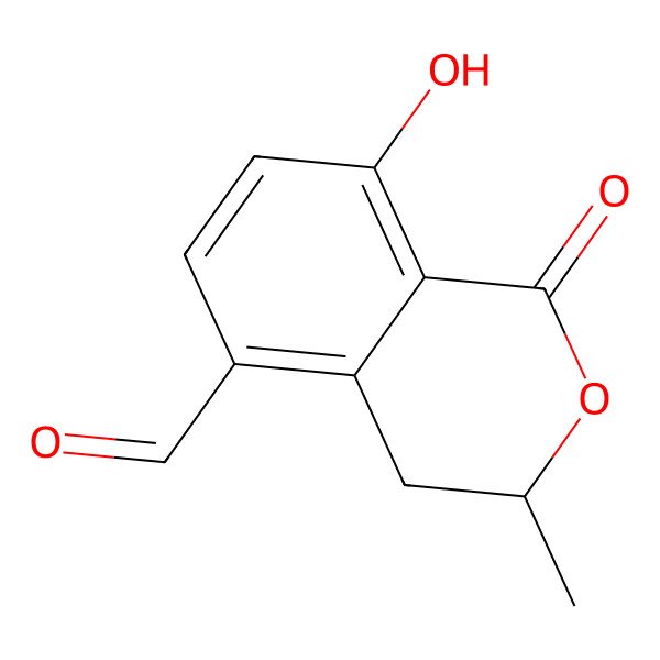 2D Structure of (3R)-1-Oxo-3-methyl-8-hydroxy-3,4-dihydro-1H-2-benzopyran-5-carbaldehyde