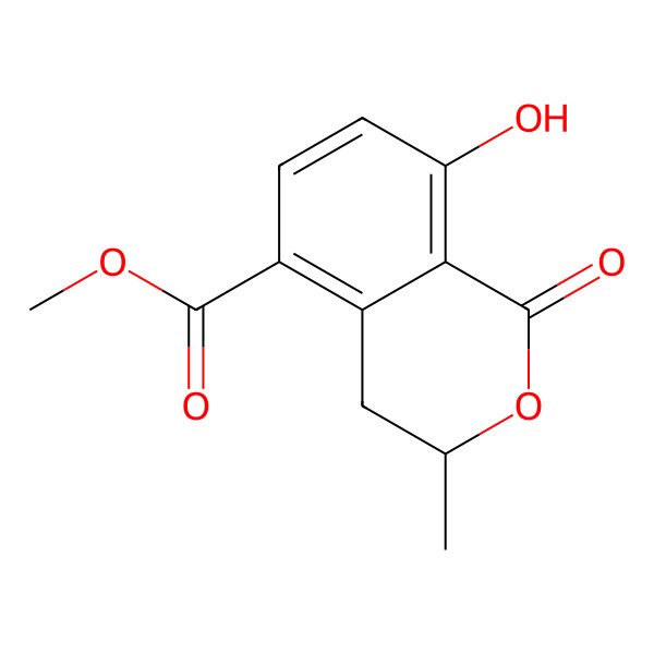 2D Structure of (3R)-1-Oxo-3-methyl-8-hydroxy-3,4-dihydro-1H-2-benzopyran-5-carboxylic acid methyl ester