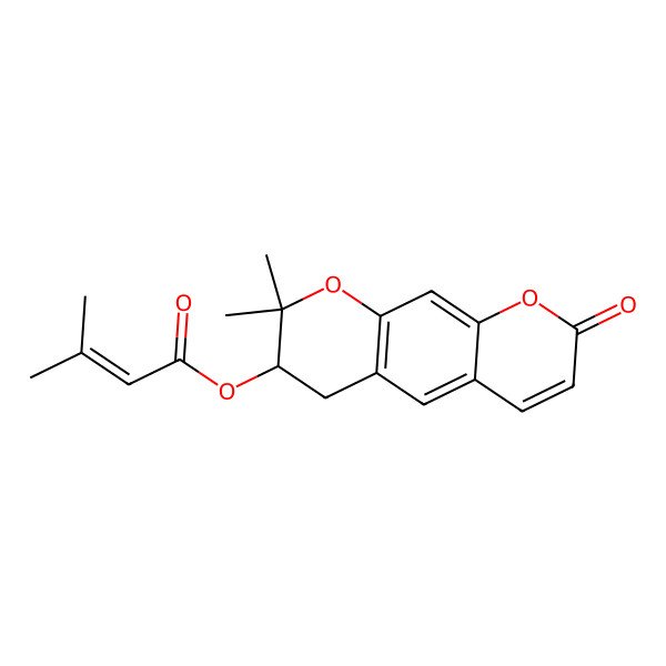 2D Structure of [(3R)-2,2-dimethyl-8-oxo-3,4-dihydropyrano[3,2-g]chromen-3-yl] 3-methylbut-2-enoate