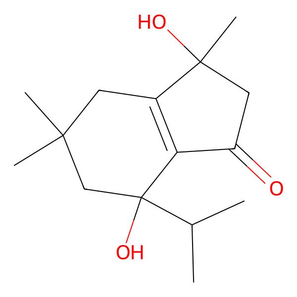 2D Structure of (3R)-2,3,4,5,6,7-Hexahydro-3,5,5-trimethyl-7-isopropyl-3beta,7beta-dihydroxy-1H-inden-1-one 2D Structure of (3R)-2,3,4,5,6,7-Hexahydro-3,5,5-trimethyl-7-isopropyl-3beta,7beta-dihydroxy-1H-inden-1-one