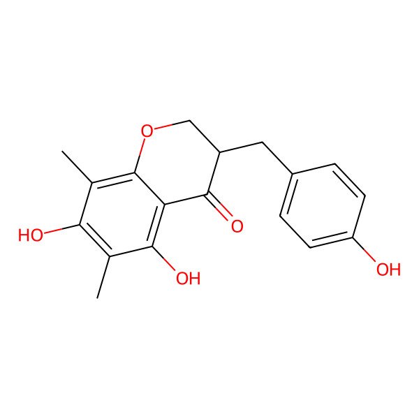 2D Structure of (3r)-5,7-Dihydroxy-6,8-dimethyl-3-(4'-hydroxybenzyl)chroman-4-one 2D Structure of (3r)-5,7-Dihydroxy-6,8-dimethyl-3-(4'-hydroxybenzyl)chroman-4-one