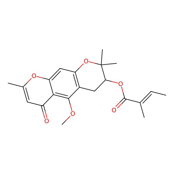 2D Structure of [(3R)-5-methoxy-2,2,8-trimethyl-6-oxo-3,4-dihydropyrano[3,2-g]chromen-3-yl] (Z)-2-methylbut-2-enoate