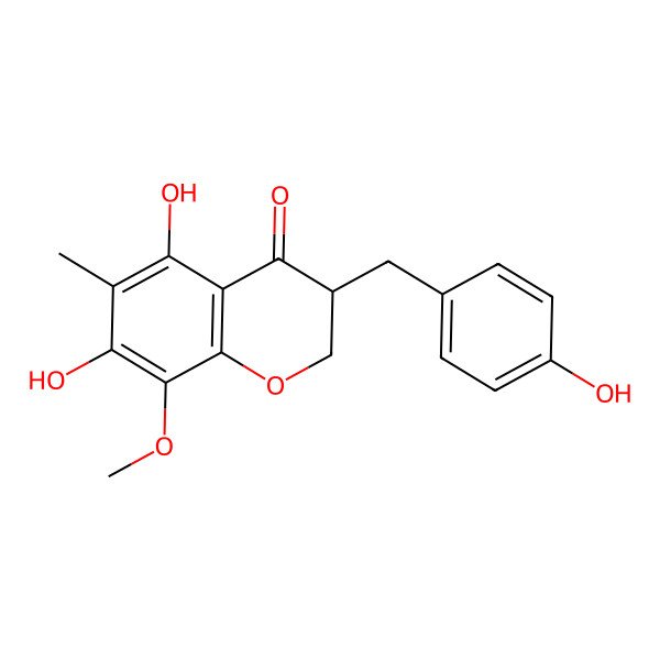 2D Structure of (3R)-5,7-Dihydroxy-3-(4-hydroxybenzyl)-6-methyl-8-methoxy-2,3-dihydro-4H-1-benzopyran-4-one 2D Structure of (3R)-5,7-Dihydroxy-3-(4-hydroxybenzyl)-6-methyl-8-methoxy-2,3-dihydro-4H-1-benzopyran-4-one