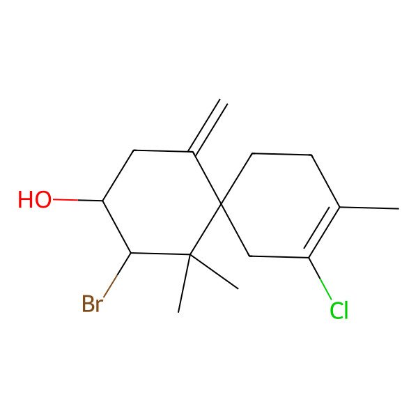 2D Structure of (3R,4S,6S)-4-bromo-10-chloro-5,5,9-trimethyl-1-methylidenespiro[5.5]undec-9-en-3-ol