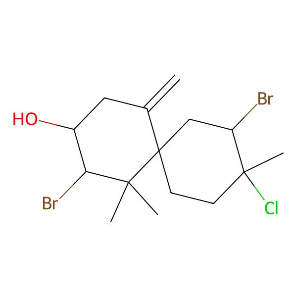 2D Structure of (3R,4S,6S,9R,10R)-4,10-dibromo-9-chloro-5,5,9-trimethyl-1-methylidenespiro[5.5]undecan-3-ol