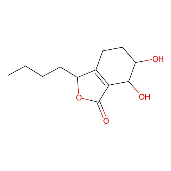 2D Structure of (3R,6S,7S)-3-Butyl-6,7-dihydroxy-4,5,6,7-tetrahydroisobenzofuran-1(3H)-one