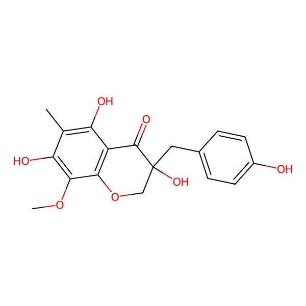 2D Structure of (3S)-3,5,7-trihydroxy-3-[(4-hydroxyphenyl)methyl]-8-methoxy-6-methyl-2H-chromen-4-one