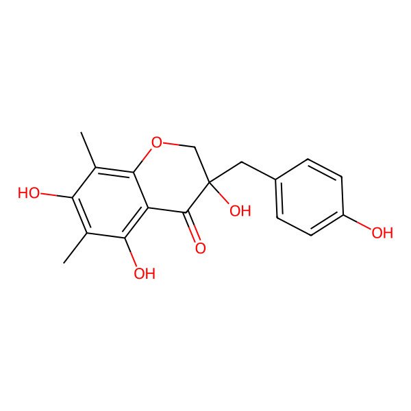 2D Structure of (3S)-3,5,7-trihydroxy-3-[(4-hydroxyphenyl)methyl]-6,8-dimethyl-2H-chromen-4-one