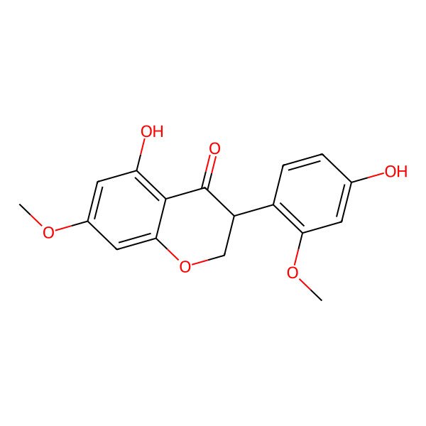 2D Structure of (3S)-5-hydroxy-3-(4-hydroxy-2-methoxyphenyl)-7-methoxy-2,3-dihydro-4H-1-benzopyran-4-one