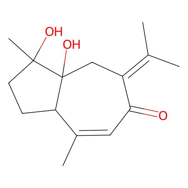 2D Structure of (3S,3aR)-3,3a-dihydroxy-3,8-dimethyl-5-propan-2-ylidene-1,2,4,8a-tetrahydroazulen-6-one 2D Structure of (3S,3aR)-3,3a-dihydroxy-3,8-dimethyl-5-propan-2-ylidene-1,2,4,8a-tetrahydroazulen-6-one