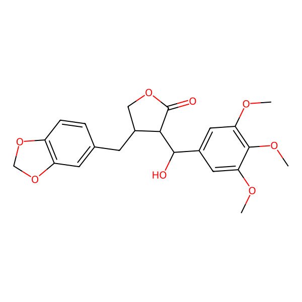 2D Structure of (3S,4R)-4-(1,3-benzodioxol-5-ylmethyl)-3-[(R)-hydroxy-(3,4,5-trimethoxyphenyl)methyl]oxolan-2-one