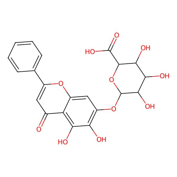 2D Structure of (3S,4S,6S)-6-(5,6-dihydroxy-4-oxo-2-phenylchromen-7-yl)oxy-3,4,5-trihydroxyoxane-2-carboxylic acid