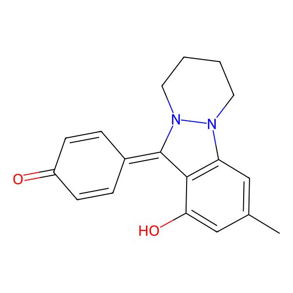 2D Structure of 4-(1-hydroxy-3-methyl-6,7,8,9-tetrahydropyridazino[1,2-a]indazol-11-ylidene)cyclohexa-2,5-dien-1-one