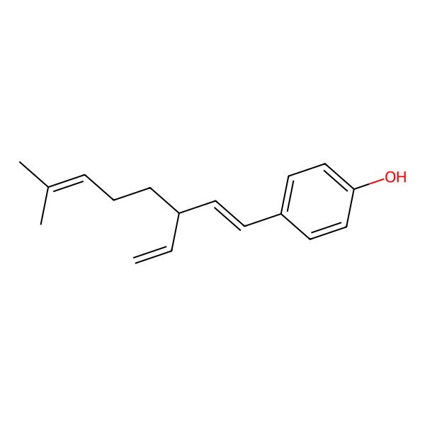 2D Structure of 4-[(1E)-3-Ethenyl-7-methylocta-1,6-dien-1-yl]phenol