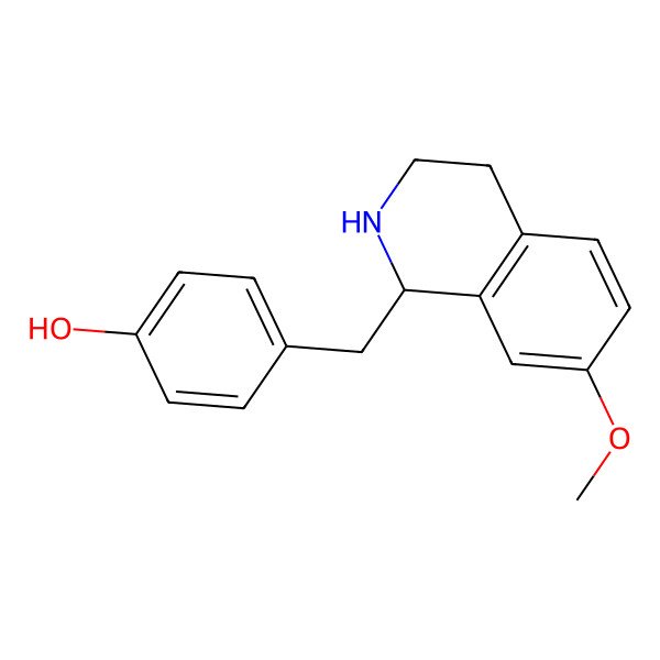 2D Structure of 4-[[(1R)-7-methoxy-1,2,3,4-tetrahydroisoquinolin-1-yl]methyl]phenol