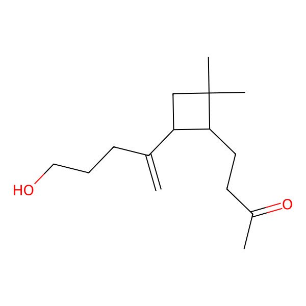 2D Structure of 4-((1R,4S)-4-(5-hydroxypent-1-en-2-yl)-2,2-dimethylcyclobutyl)butan-2-one 2D Structure of 4-((1R,4S)-4-(5-hydroxypent-1-en-2-yl)-2,2-dimethylcyclobutyl)butan-2-one