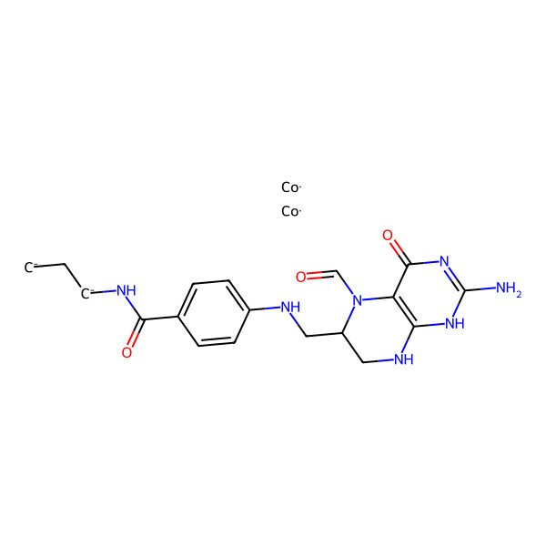 2D Structure of 4-[(2-amino-5-formyl-4-oxo-1,6,7,8-tetrahydropteridin-6-yl)methylamino]-N-propylbenzamide;cobalt