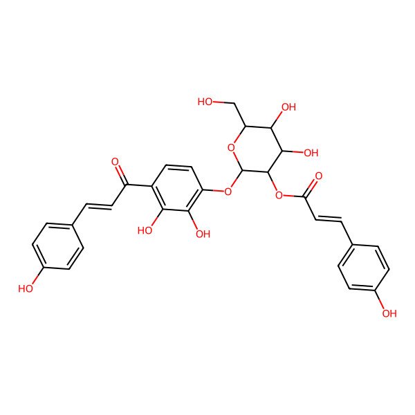 2D Structure of [(2S,3R,4S,5S,6R)-2-[2,3-dihydroxy-4-[(E)-3-(4-hydroxyphenyl)prop-2-enoyl]phenoxy]-4,5-dihydroxy-6-(hydroxymethyl)oxan-3-yl] (E)-3-(4-hydroxyphenyl)prop-2-enoate