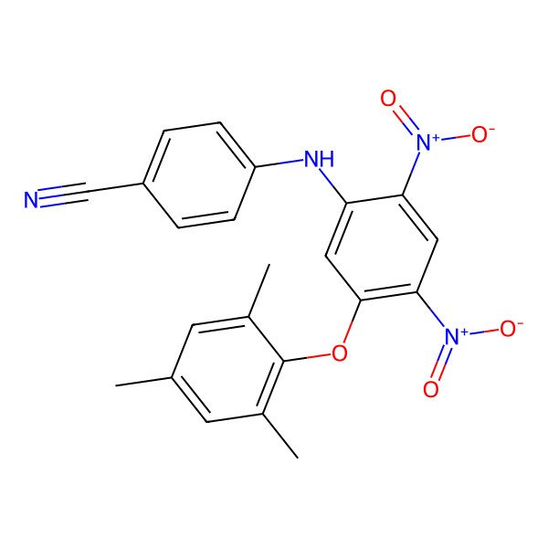 2D Structure of 4-[2,4-Dinitro-5-(2,4,6-trimethylphenoxy)anilino]benzonitrile
